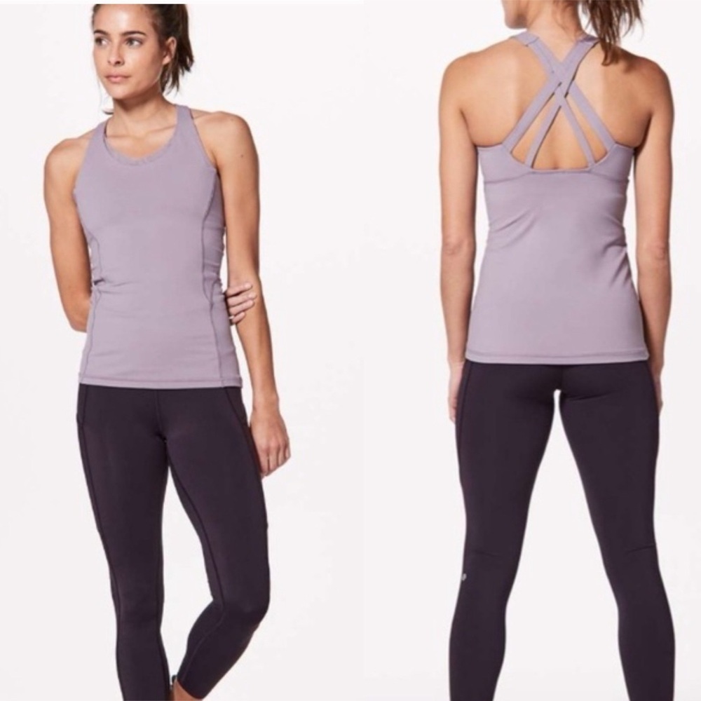 Lululemon Stash n’ Run Tank 8 Dusty Dawn Luxtreme Back Pocket Scoop Neck Gym